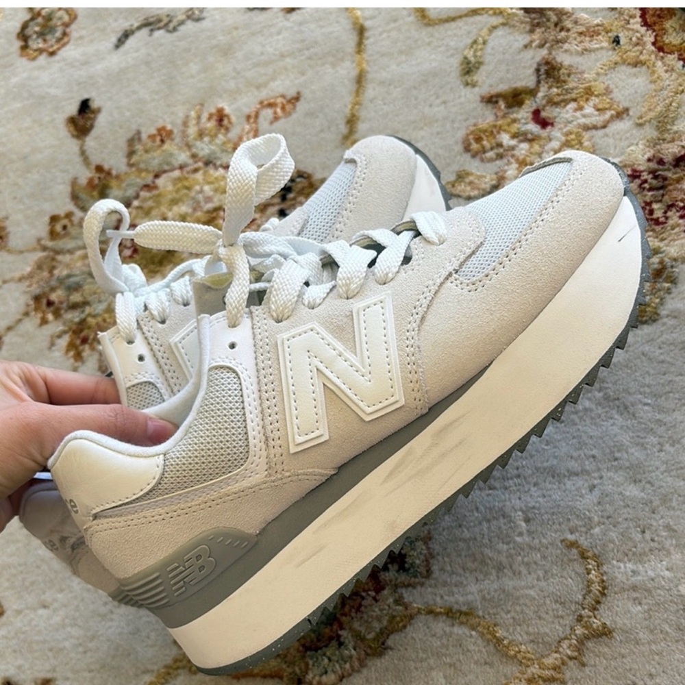 New Balance Cream and Gray Platform Sneakers